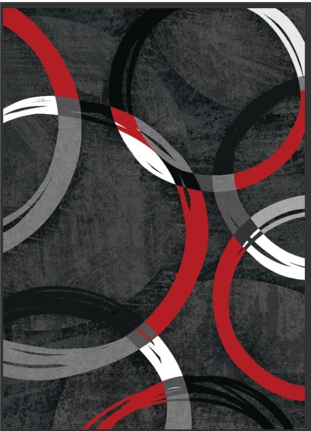notepure Red Geometric Circle Area Rug for Living 8x10