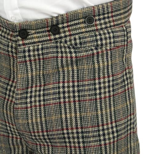 Historical Emporium Men's High Waist Wool Blend Glen Plaid Trousers, Victorian Western Pants with Suspender Buttons4