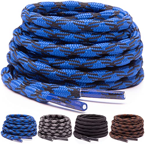 Miscly Schnürsenkel Rund [3 Paar] Rutschfeste und Wellenförmige Schnürsenkel für Stiefel, Arbeitsstiefel und Wanderschuhe (160cm, Blau/Schwarz) Cover