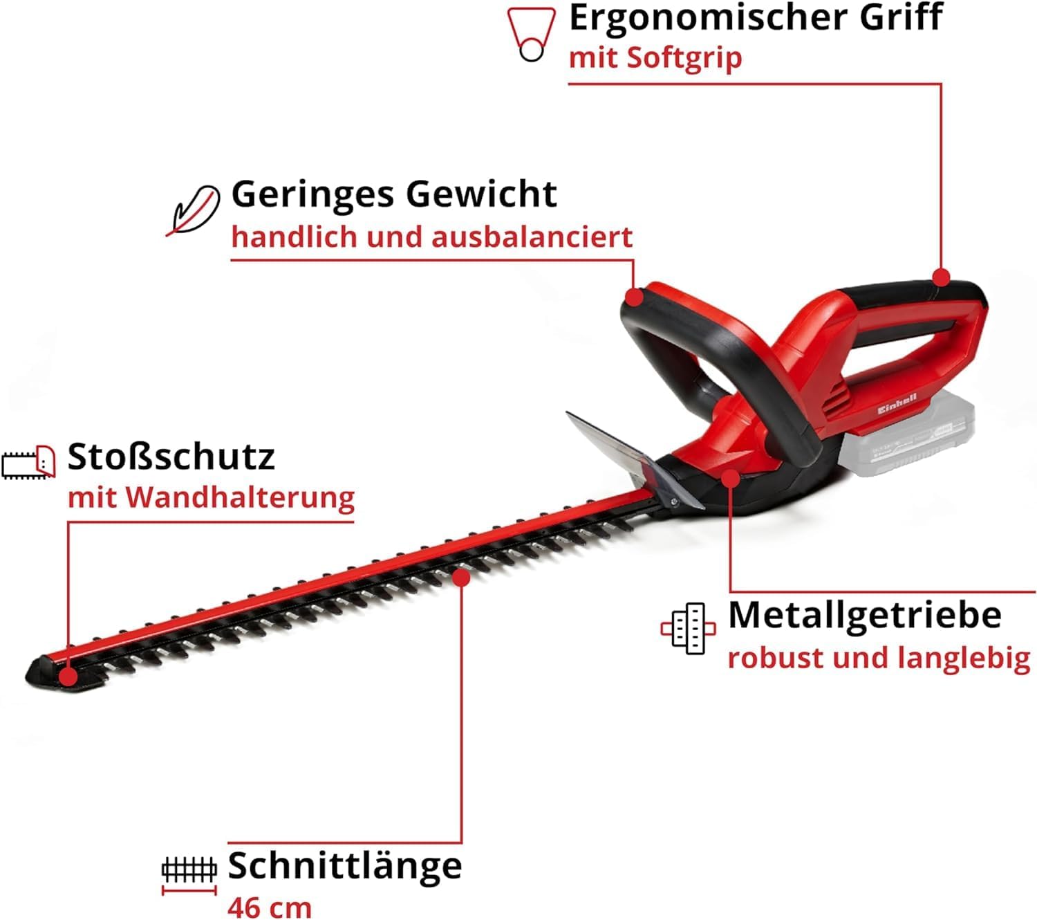 ලේබල් කරන ලද විශේෂාංග සහිත Einhell GE-CH හෙජ් ට්‍රයිමරයේ රූප සටහන