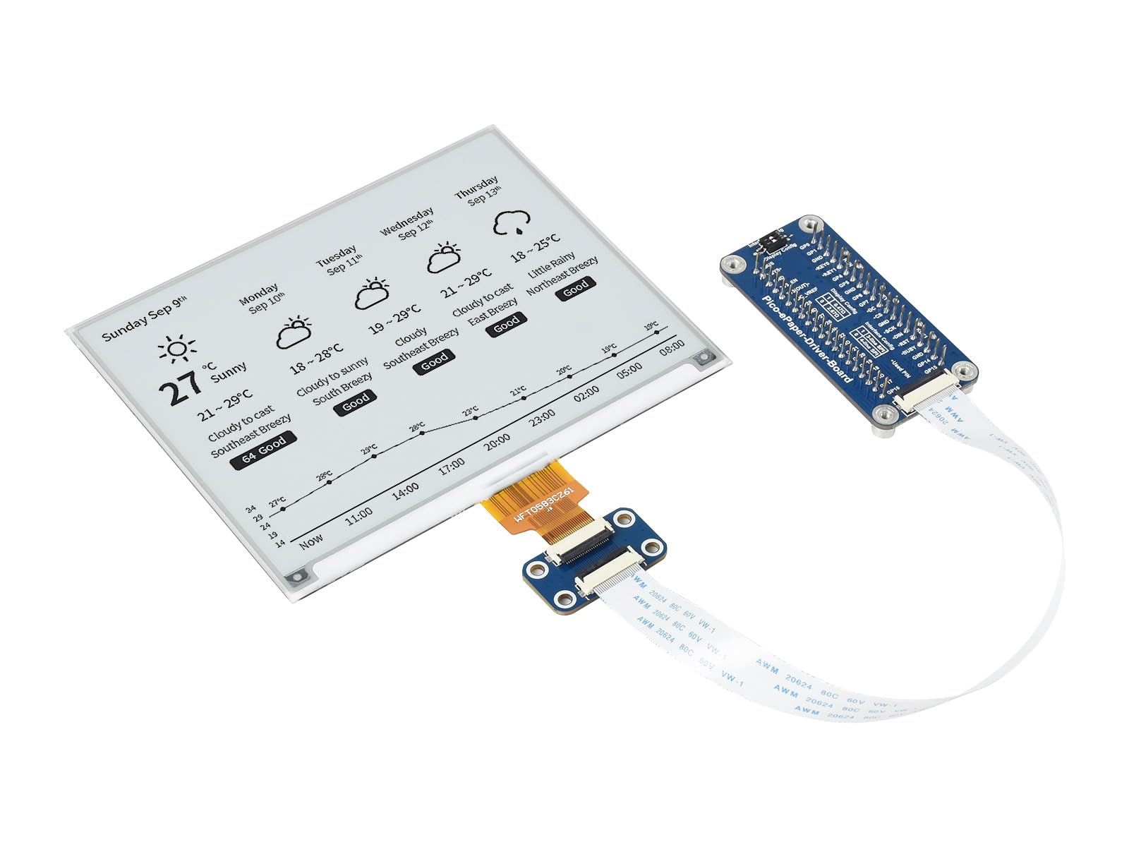 Waveshare 5.83inch E-Paper E-Ink Display Module For Raspberry Pi Pico 648×480 Pixels Black/White SPI Interface