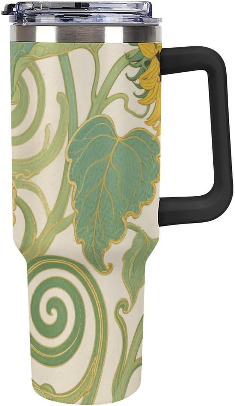 40 Oz Tumbler with Straw And Lid Sunflower Leaves Insulated Travel Coffee Mug Stainless Steel Water Bottle Vacuum Insulated Tumblers for Sport Work Car Travel Weekends