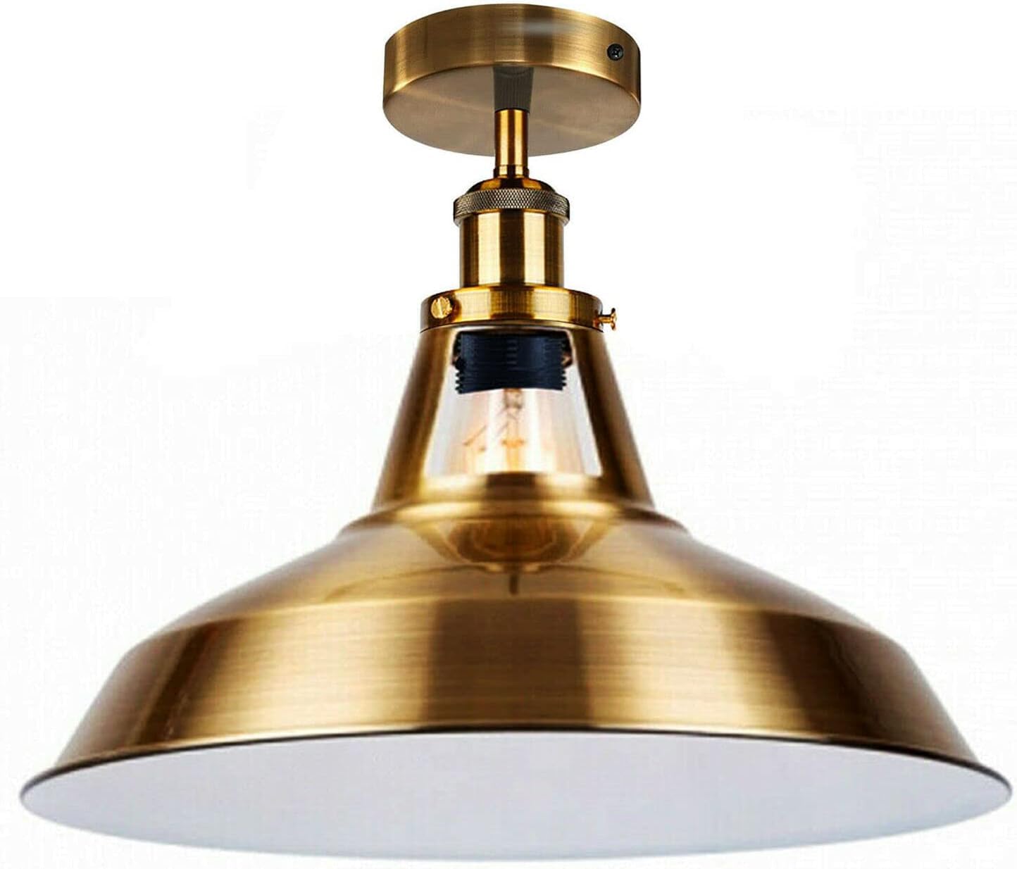Vintage Semi Flush Mount Ceiling Light with E27 Base 30cm Metal Lamp Shade Lighting Fixtures for Farmhouse Kitchen Bedroom Copper with Bulb (Yellow Brass Type 2)