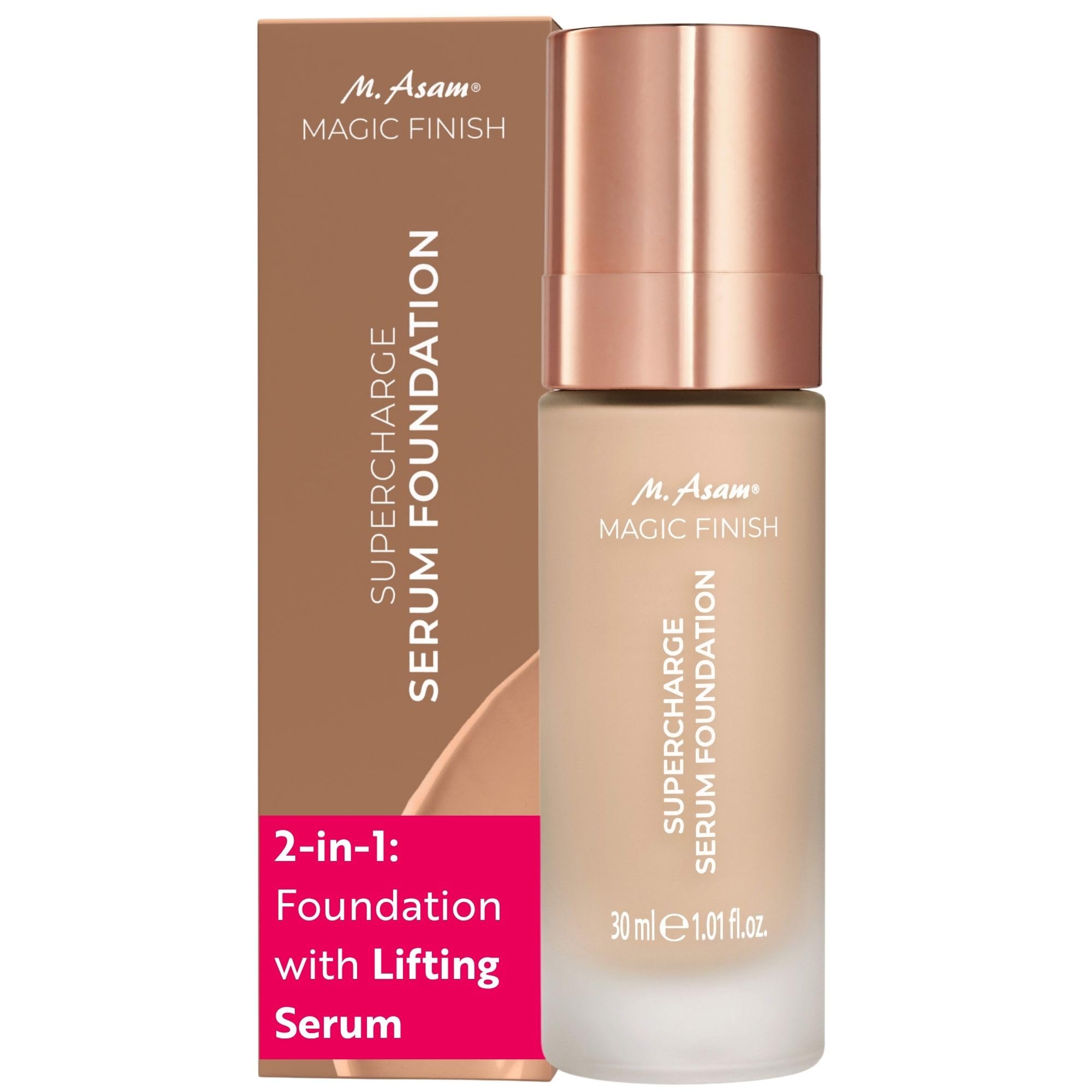 M. Asam Magic Finish Supercharge Serum Foundation Creamy Nude (30 ml) – nawilżający podkład i ujędrniające serum do twarzy w jednym, makijaż przeciwstarzeniowy o optymalnej sile krycia i kwasu