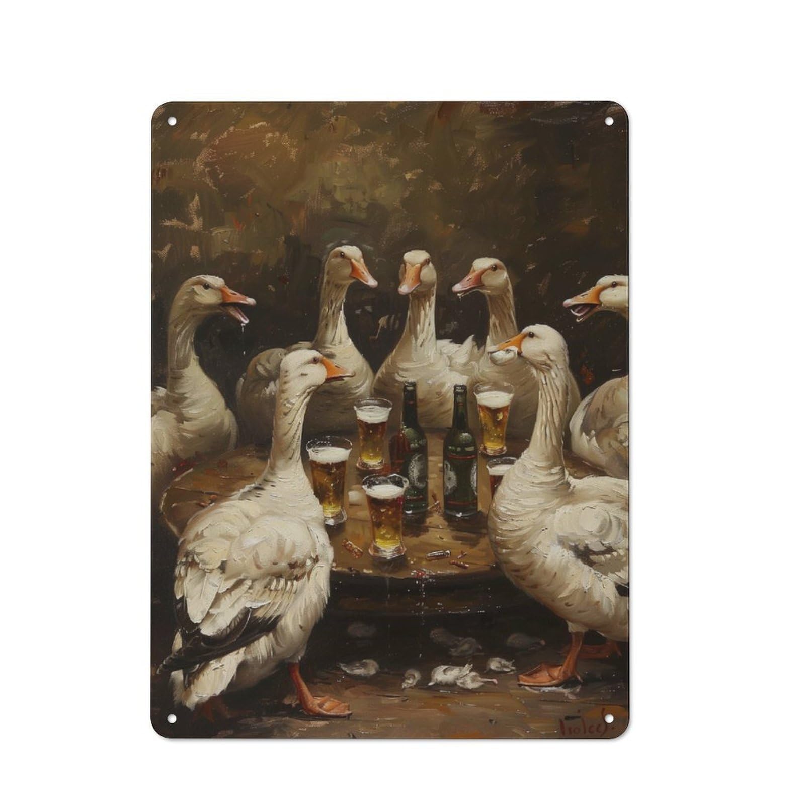 Junmoney Style-8 Gooses Beer Toast Rustic Metal Sign 40X30cm For Café Or Home Bar, Suited To Home Bar Enthusiasts, For Retro Home Interiors