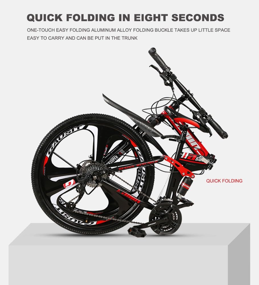 Bicicleta Montaña 24/26 Pulgadas para Hombre, Suspensión 21 Velocidades, Plegable, Acero, 26in21