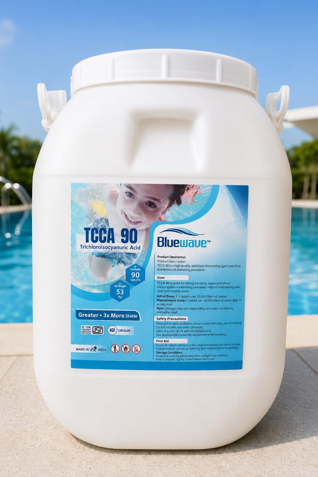 bluewave Swimming Pool Water Purifier Dose Chlorine TCCA 90 granules Chlorine for Pool TCCA90 Granular - Pack of 50kgs-picture-21