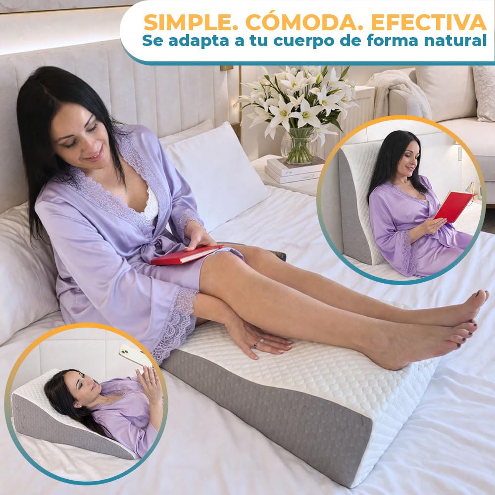 Ritalia COJÍN CUÑA PIERNAS Almohada ortopédica para elevar piernas | Cojín Elevador de piernas en Memory Foam | Funda Transpirable Lavable