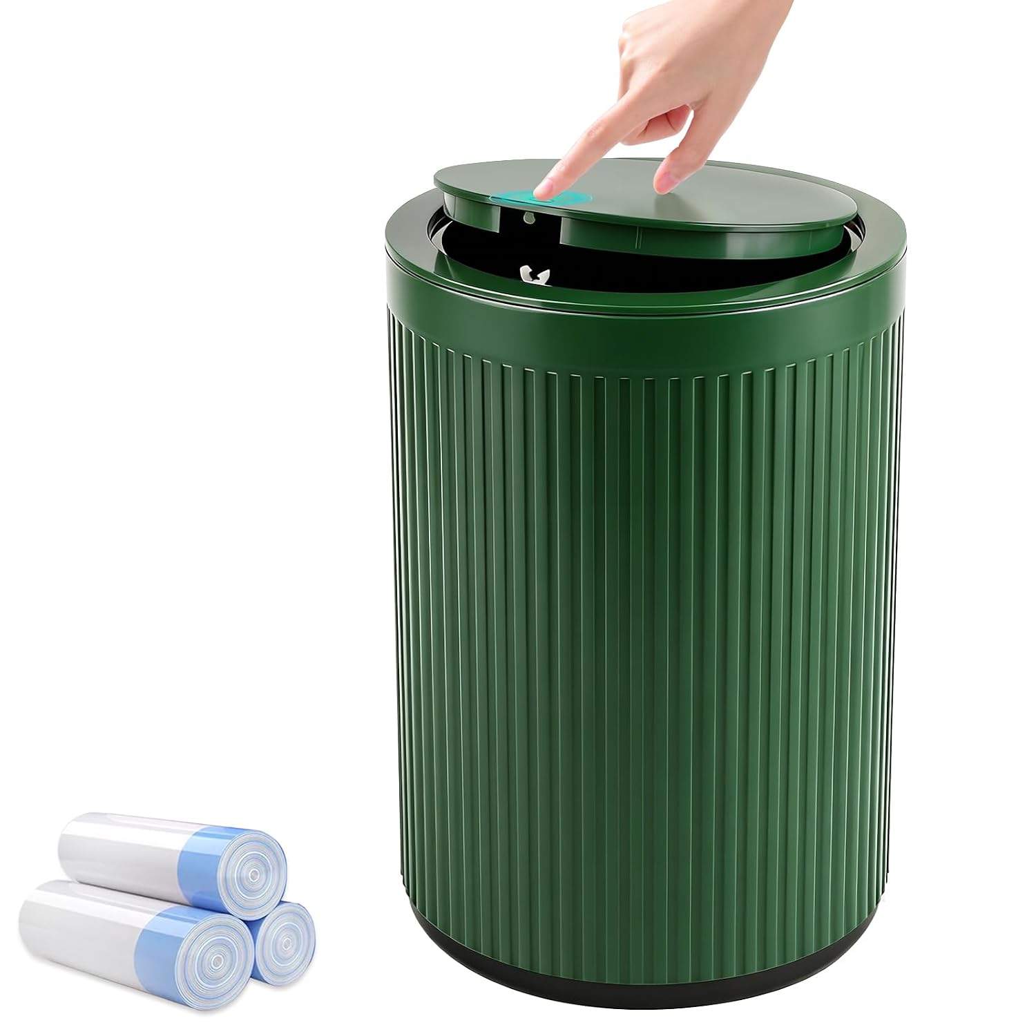Small Bathroom Trash Can with Lid 2.1 Gallon Plastic Garbage Can Green