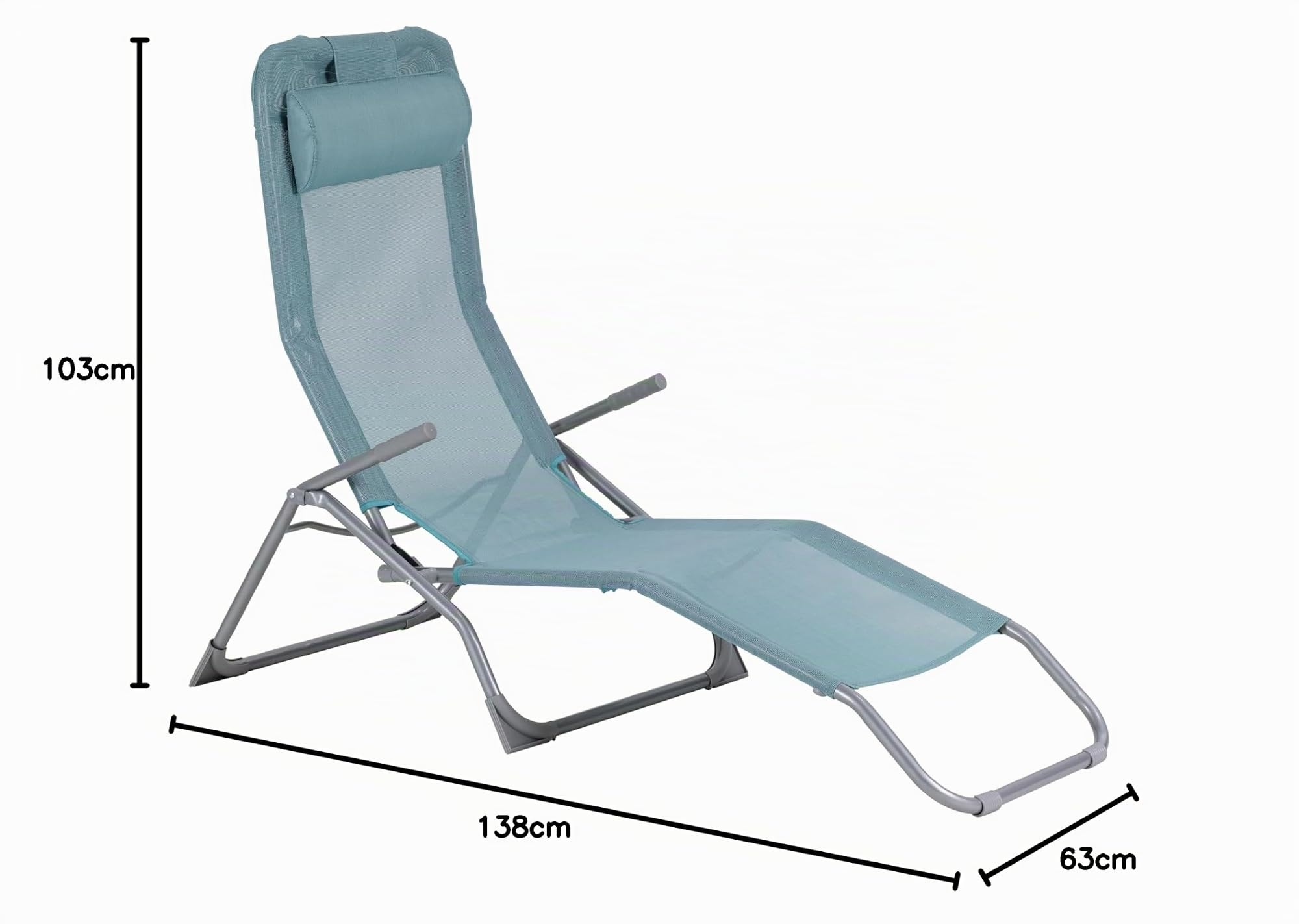 aro Outdoor Liegestuhl Charles mit Klippfunktion, Sonnenliege mit Armlehene, Stahl/Textilen-Bespannung, Klappbar, Türkisfarben