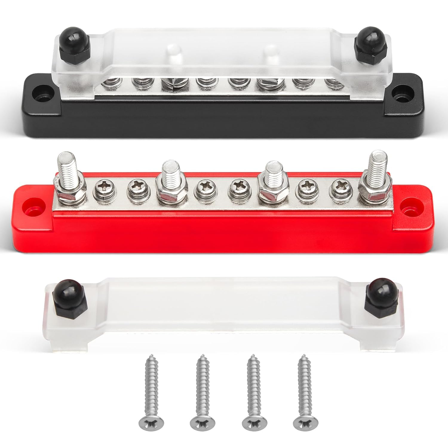 RED WOLF 150A 12V Bus Bar, 4 x 1/4" (M6) 6 x #8 (M4) Studs Power Distribution Terminal Block 48V DC Car Boat Marine Solar System Black Red