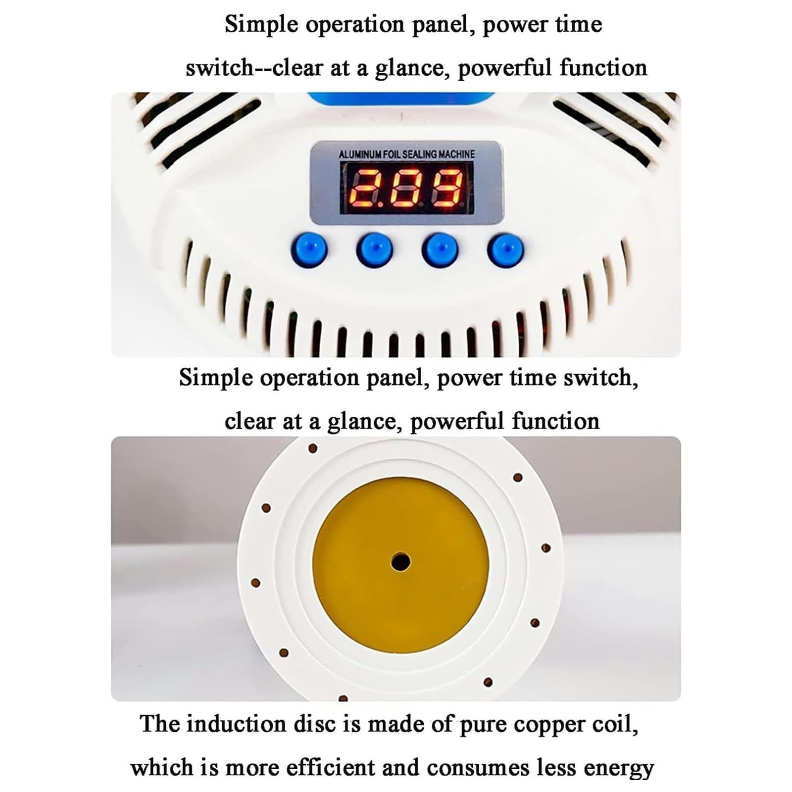 Machine De Scellage par Induction Électromagnétique, Thermoscelleuse Portative pour Bouteilles en Plastique, Puissance Et Durée Réglables, Diamètre De Scellage 20-80/20-130 Mm,2-10cm
