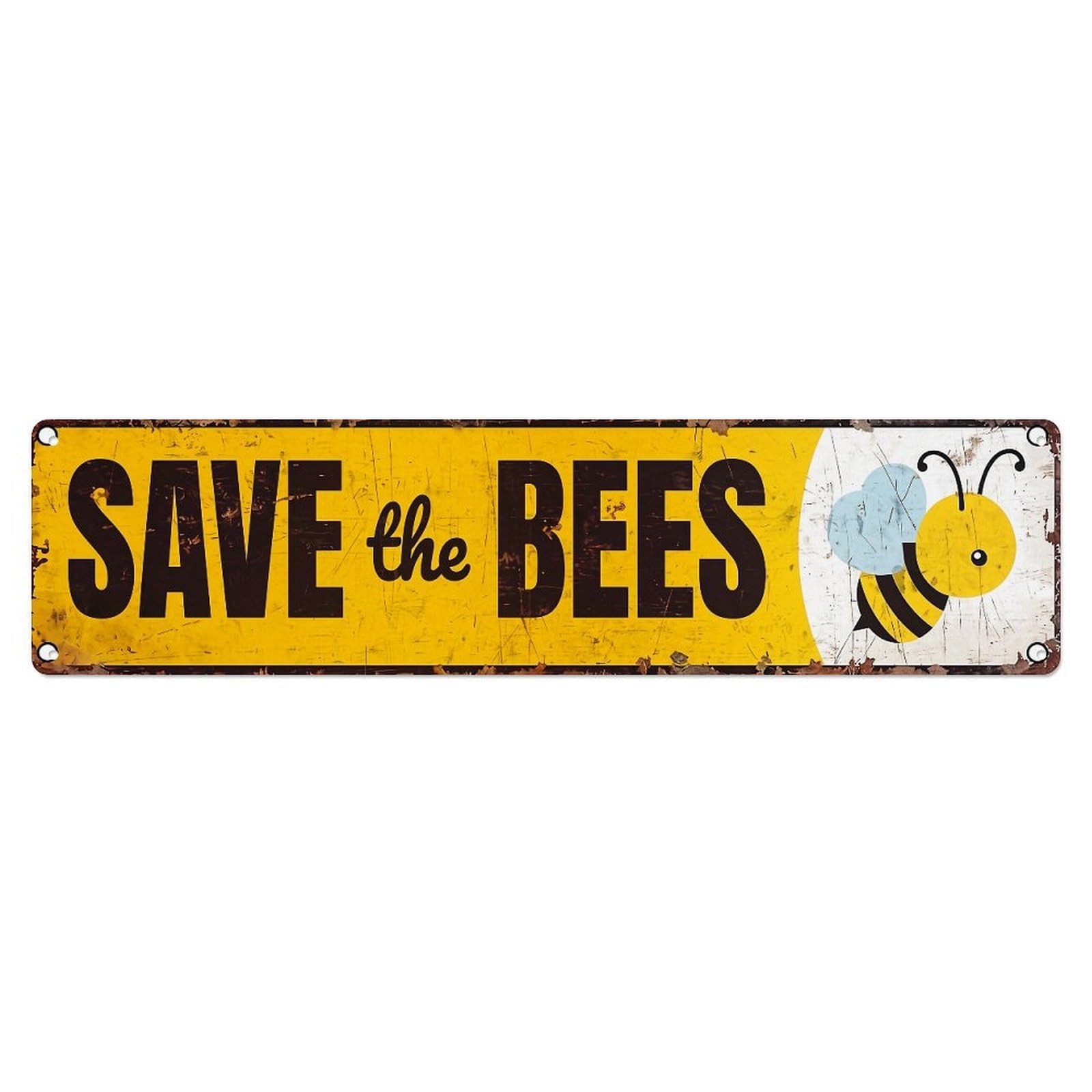 Save The Bees Bee Pattern Vintage Tin Sign Retro Metal Wall Decor Metal Poster, Home Bar Garage Farmhouse Cafe Wall Art Decoration 4x16Inch