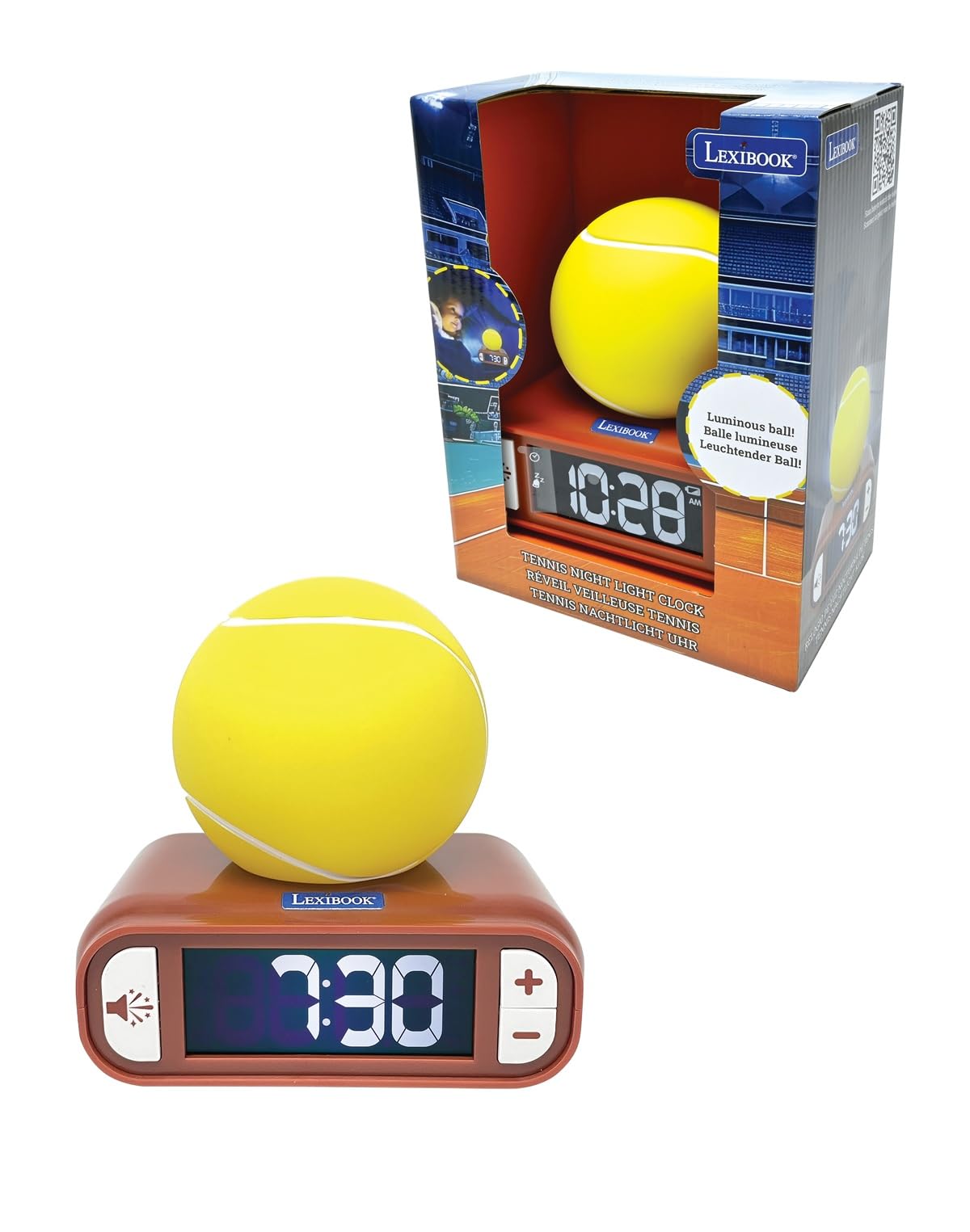 LEXIBOOK, Tennis, Tennis Nightlight Alarm Clock, Sounds and Melodies, Backlit LCD Screen, Luminous, Snooze, RL800T