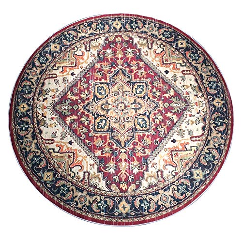 OUTGYM Tapis rond vintage 120 x 120 cm Médaillon classique Style persan Oriental Floral Tapis Rouge Salon, G, Round Diameter 1.2m