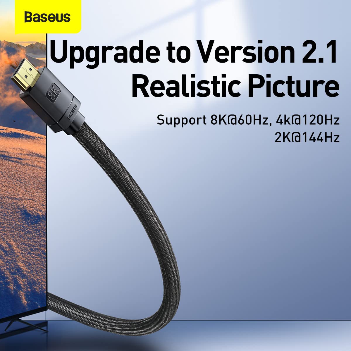 Baseus Cavo HDMI 2.1 serie ad alta definizione, 8K 60Hz, 3D, HDR, 48Gbps, 1m (nero