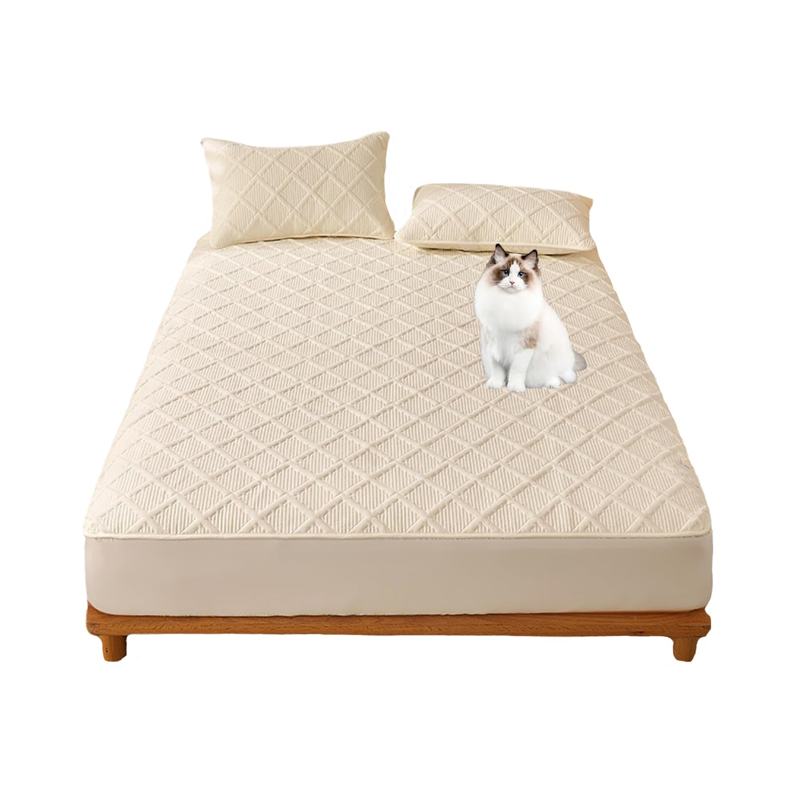 Ycdzsw Off-White Quilted Double Mattress Protector, Soft Breathable Mattress Cover, 30Cm Extra Deep Fitted, Anti-Allergenic, Machine Washable, For Comfortable Sleep (,90 X 190 Cm)