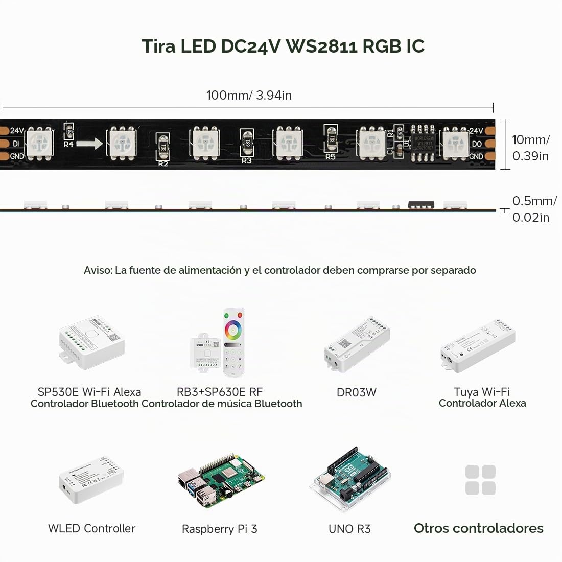 BTF-LIGHTING WS2811 DC24V 32FT 10M direccionable Tira de LED RGB 600 LEDs | 100 píxeles Color a todo PCB negro IP30 no impermeable Funciona con Arduino / Frambuesa / etc. Prevenir la caída de voltaje