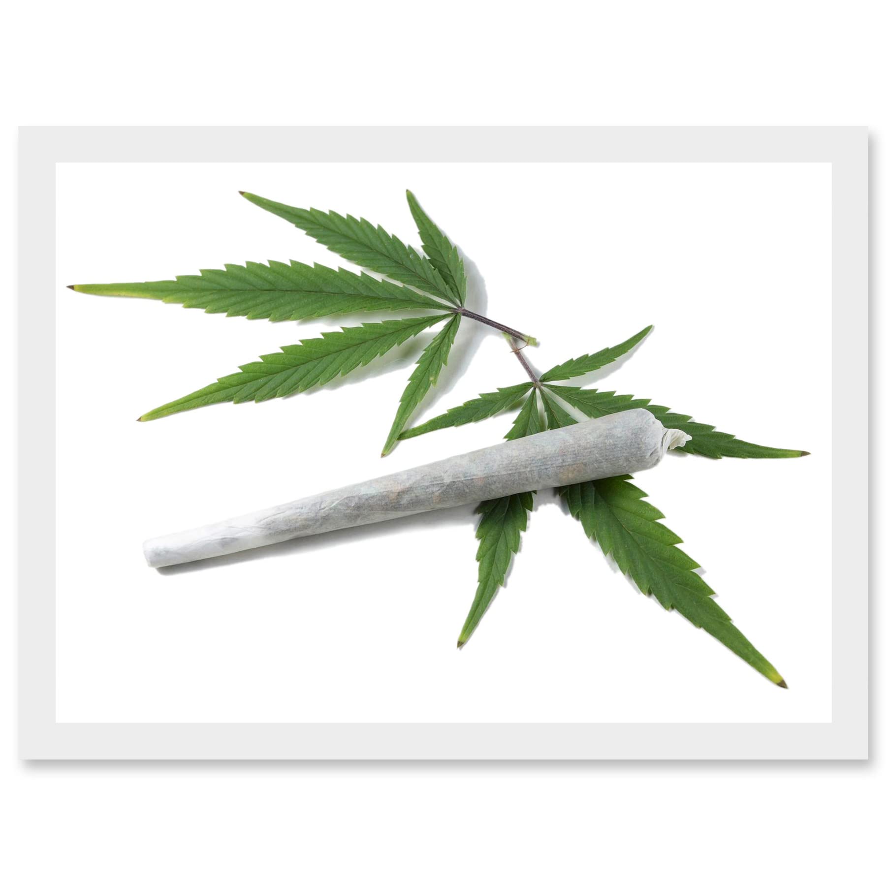 Composition Weed Marijuana Cannabis Joint Leaf Reefer Artwork Framed Wall Art Print A4