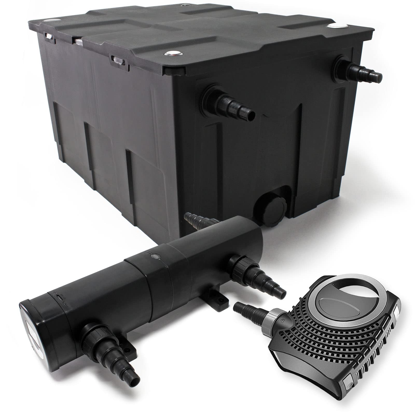 Wiltec CBF-550 Teichfilter bis 60000 L Durchlauffilter NEO10000 SuperECO Teichpumpe 10000l/h 80W CUV-218 UVC Klärer 18W 25m Teichschlauch 25 mm