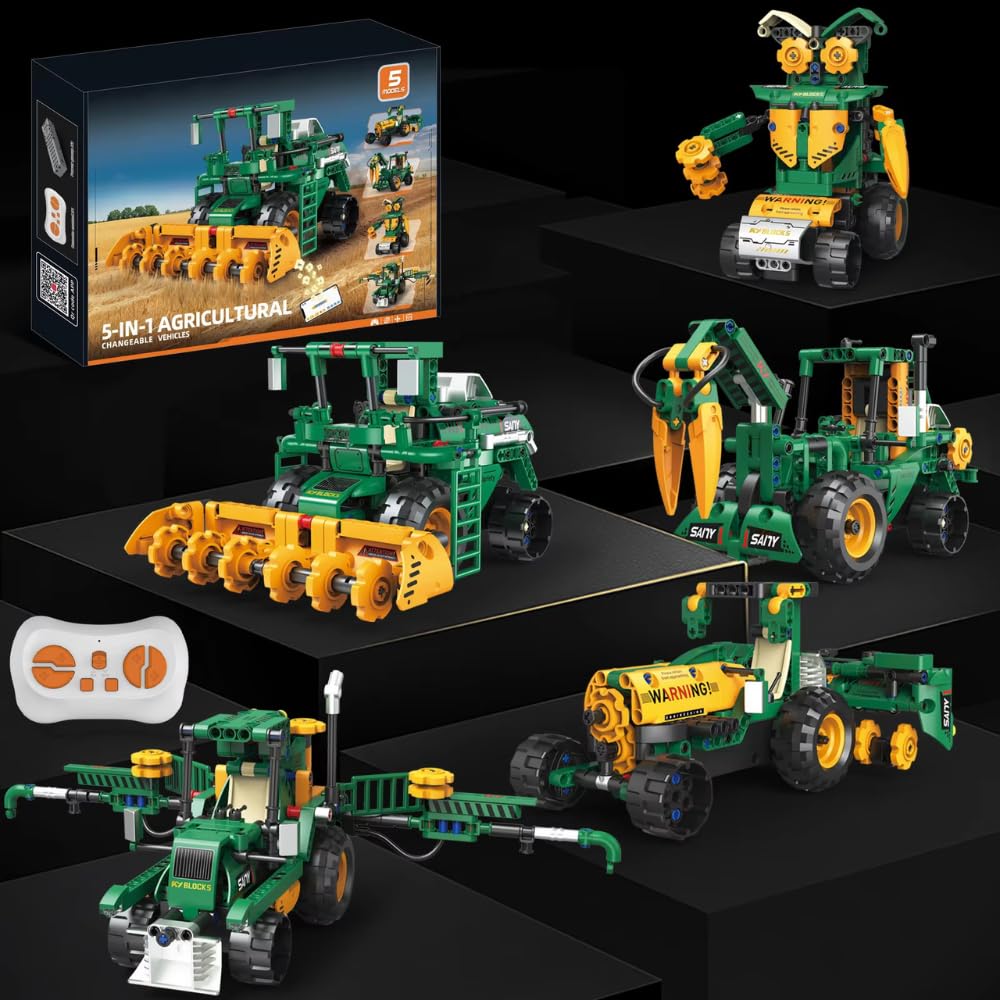 Robot Tractor 5 en 1 Programable para niños | Kit de Robótica Stem con Control Remoto | Juego de Construcción Educativo para Aprender Ingenieria