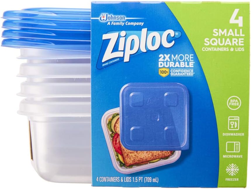Ziploc Food Storage Meal Prep Containers Reusable for Kitchen Organization, Smart Snap Technology, Dishwasher Safe, Square, 4 Count