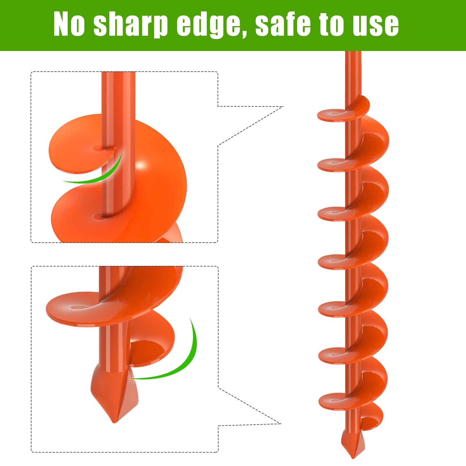 Insaga Taladro de jardín para plantar, 5,1 x 81,3 cm, taladro de jardín robusto con cantos de seguridad y revestimiento antióxido naranja, compatible con taladros de batería para suelo arcilloso