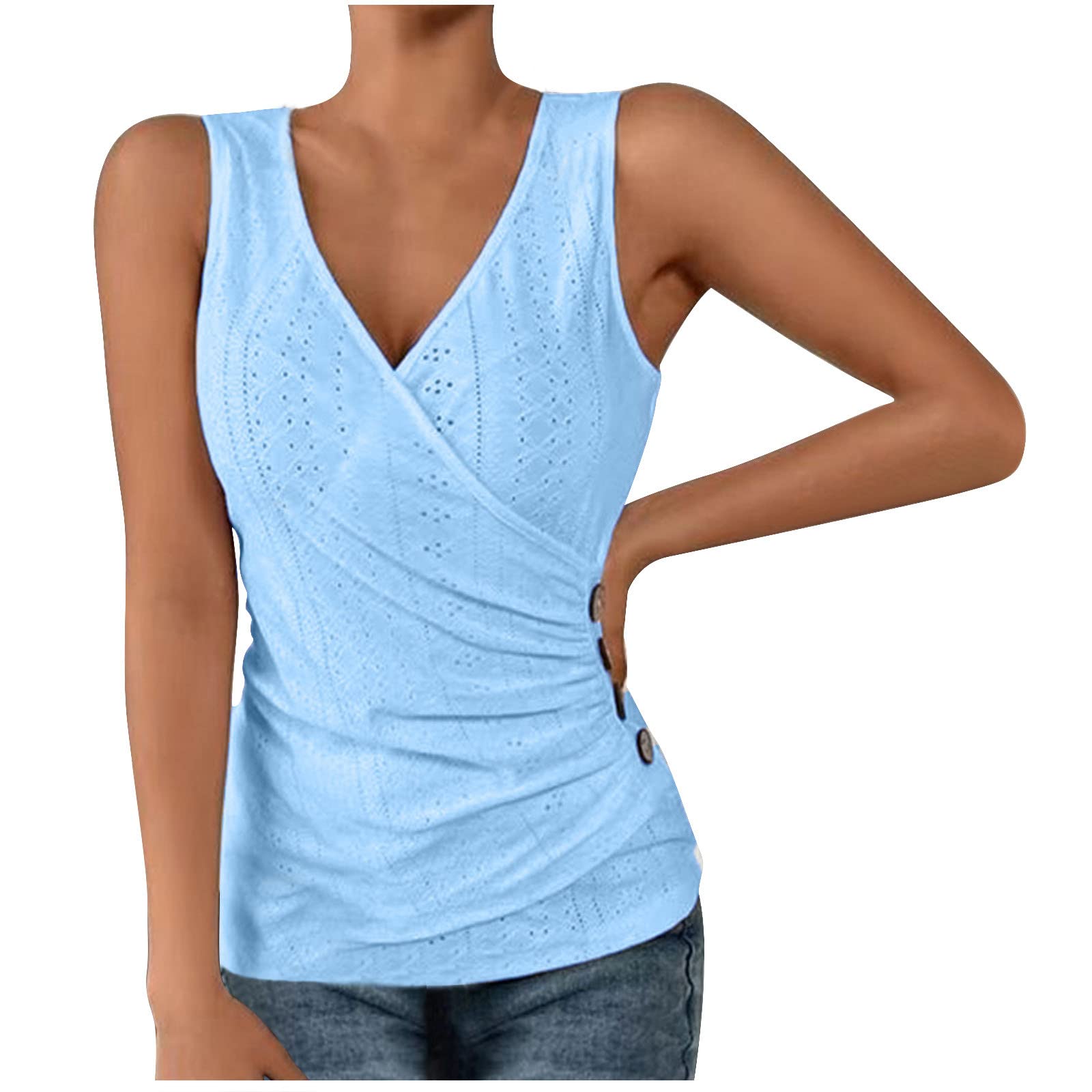 Womens V Neck Sexy Tank Tops Stretchy Casual Shirts Breathable Sleeveless Summer Tops Sexy Casual Slim Fit Outfits