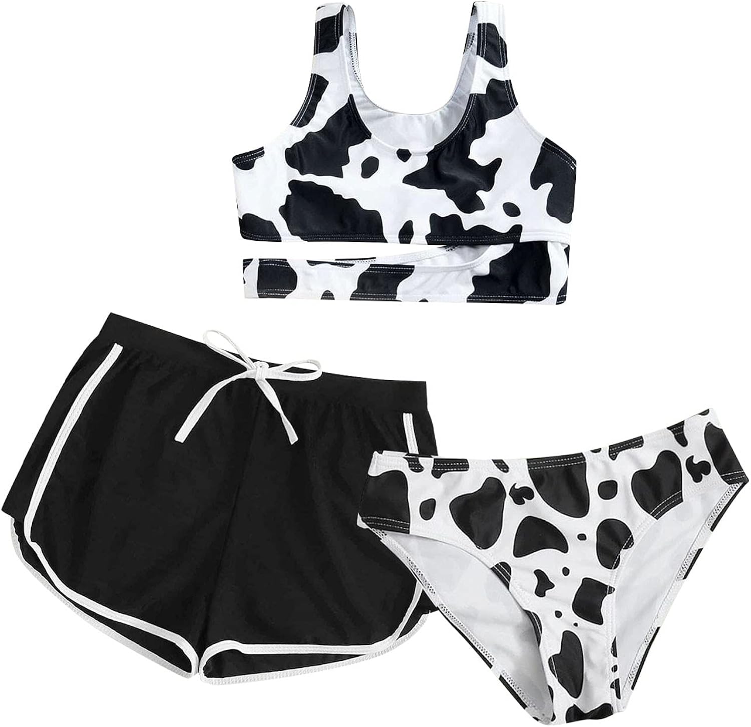 Girls Swimsuit 3 Piece Bikini Set Cow Print Swimwear