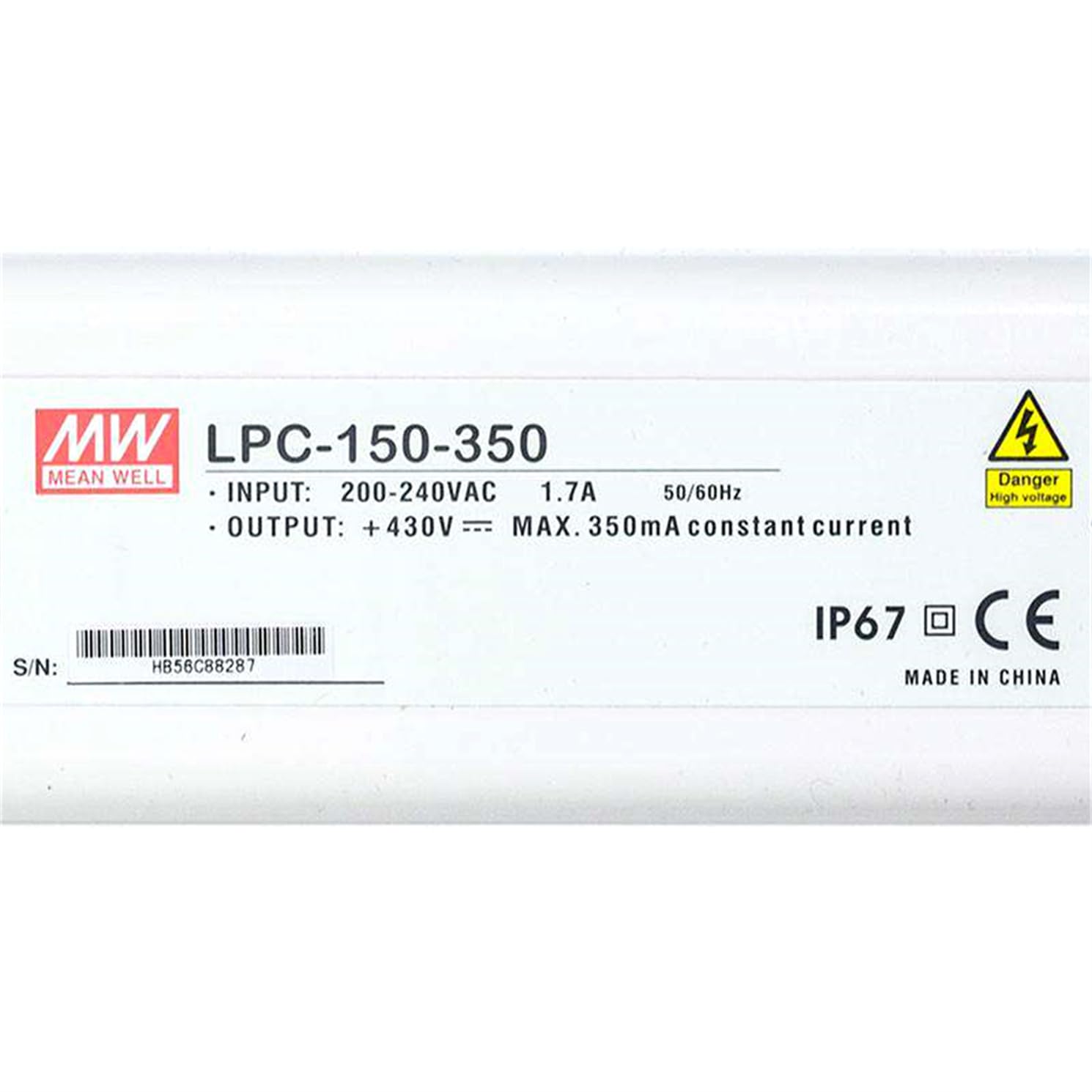 LPC-150-350 150W 350mA 215-430V Constant Current LED Power Supply - Plastic Enclosed, IP67 Waterproof for Outdoor Lighting
