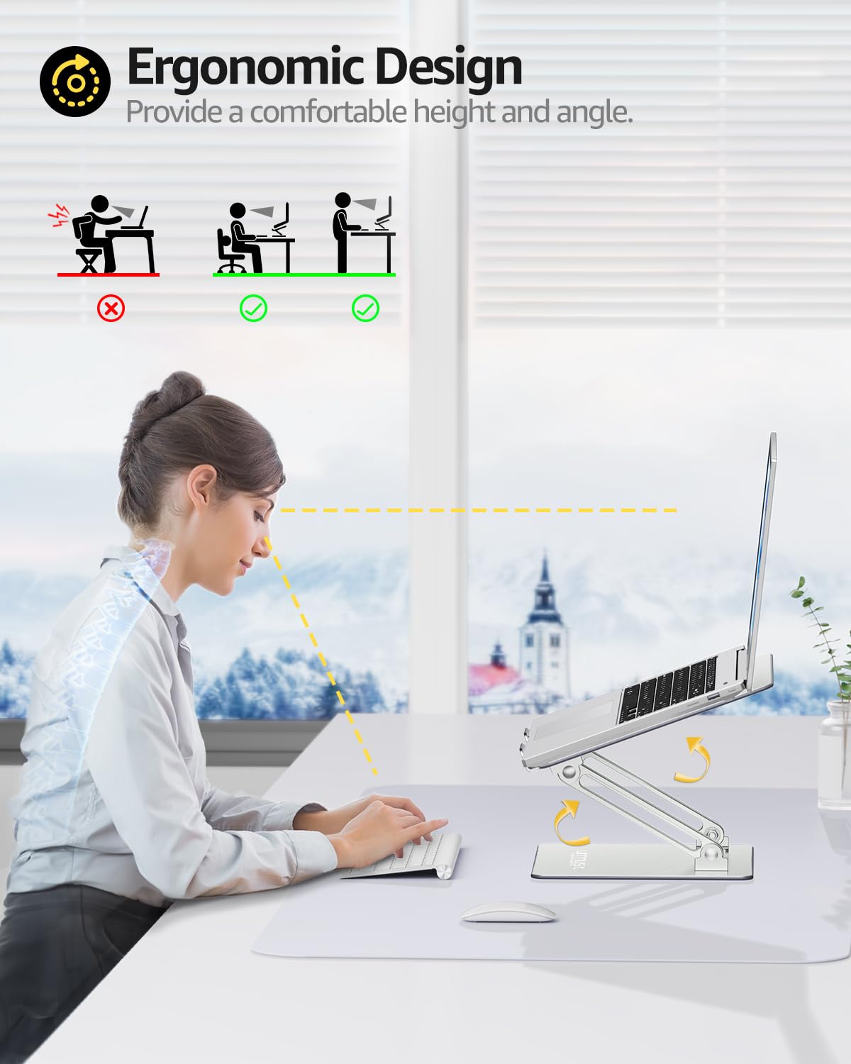 urmust Supporto per computer portatile, regolabile per scrivania, con ventola di calore, supporto ergonomico pieghevole per computer portatile, compatibile con MacBook Pro/Air, HP Notebook