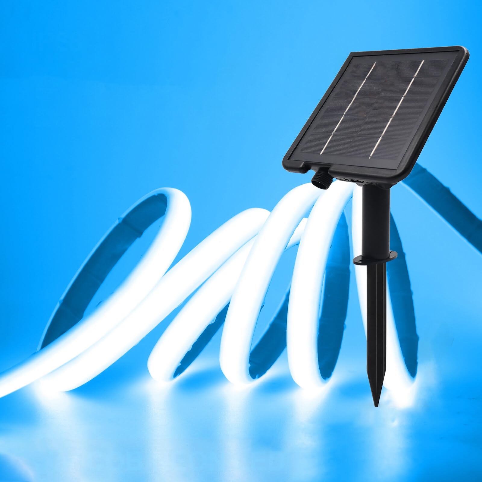 GQL 24V Solar/USB COB LED Strip - IP68 Waterproof 320LEDs/m Dual-Power, 8-Mode for Indoor/Outdoor Lighting (Ice Blue,0.5m) — image 1