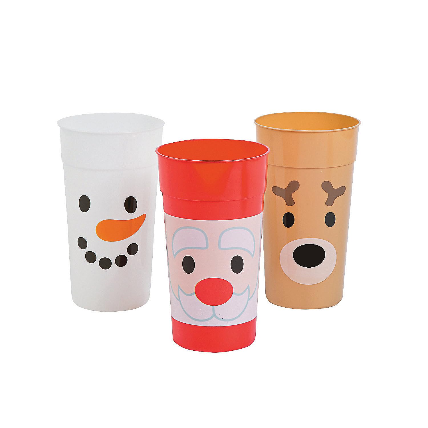 Fun Express Set of 12 Pieces Holiday Faces Plastic Tumblers, Holds 32 oz, BPA Free Plastic, Christmas Party Supplies, Multi-Color