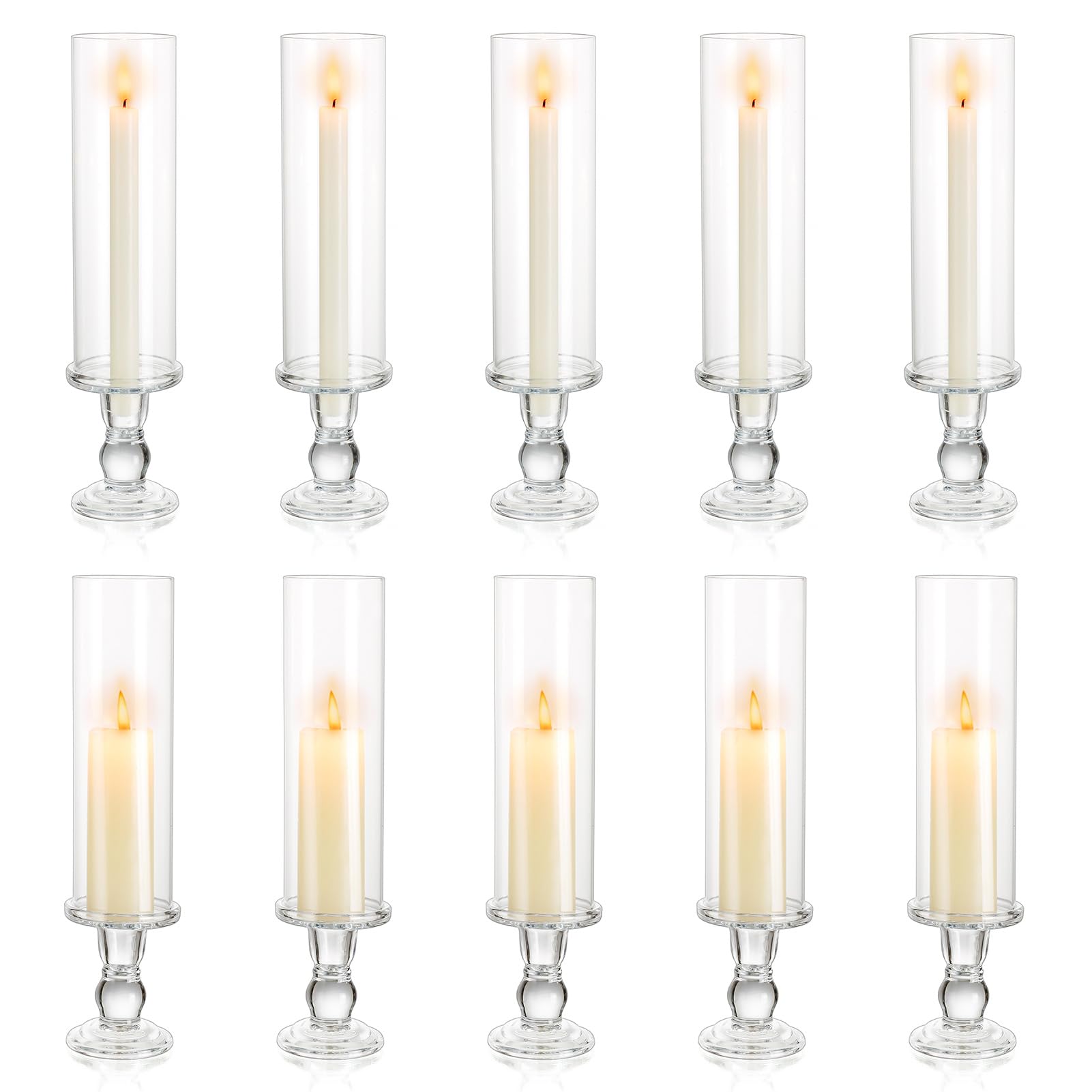 NUPTIO Taper Candle Holders Glass: 7 Pcs 13.8 inch Long Hurricane Tapered Holder with Clear Cylinder Cover Sleeve Bulk Decorative Candles Sticks for Outdoor Wedding Bridal Shower Table Centerpiece