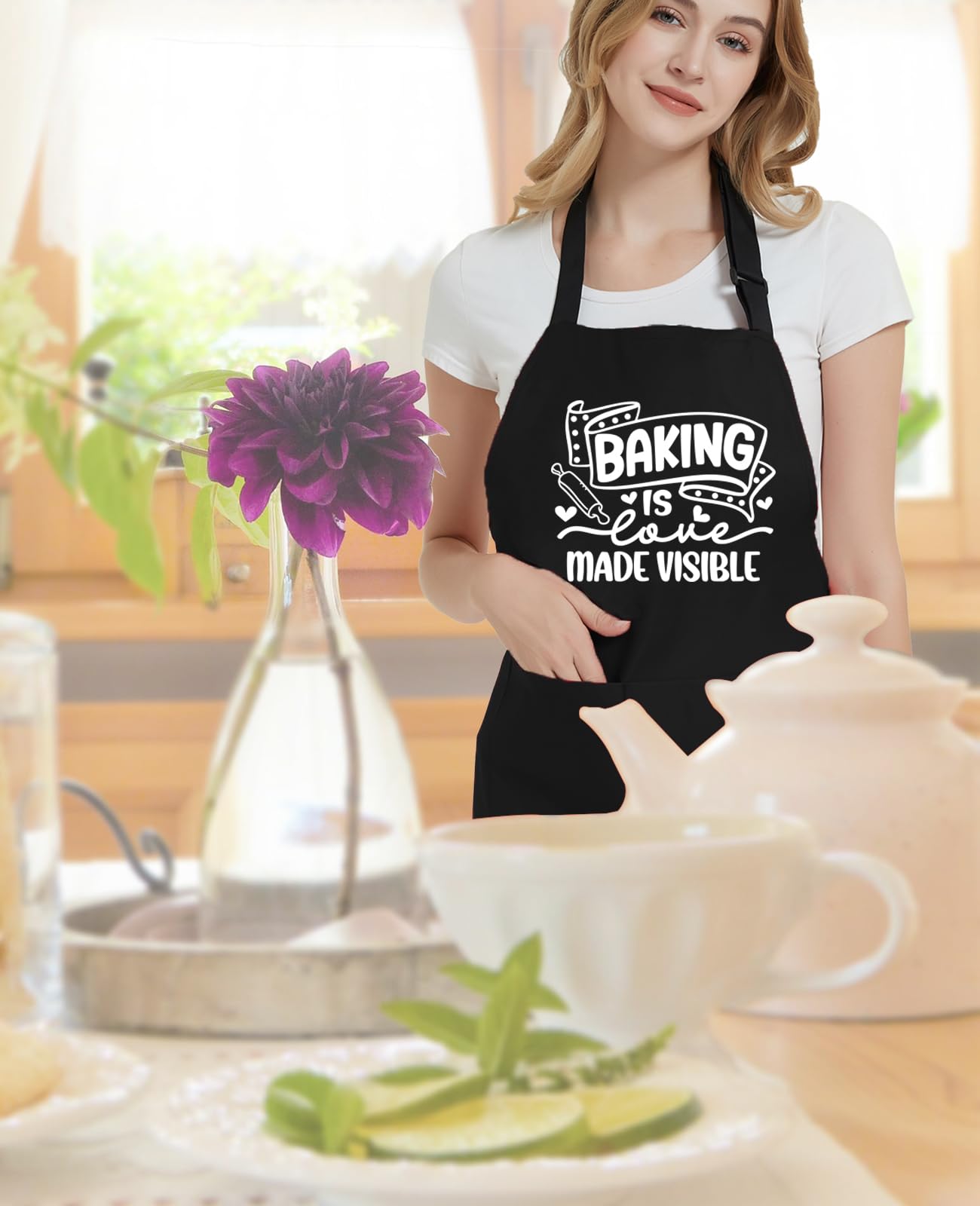 Delantales divertidos para mujer con bolsillos, delantal de cocina ajustable para cocinar y hornear, regalos de cumpleaños para mamá y abuela