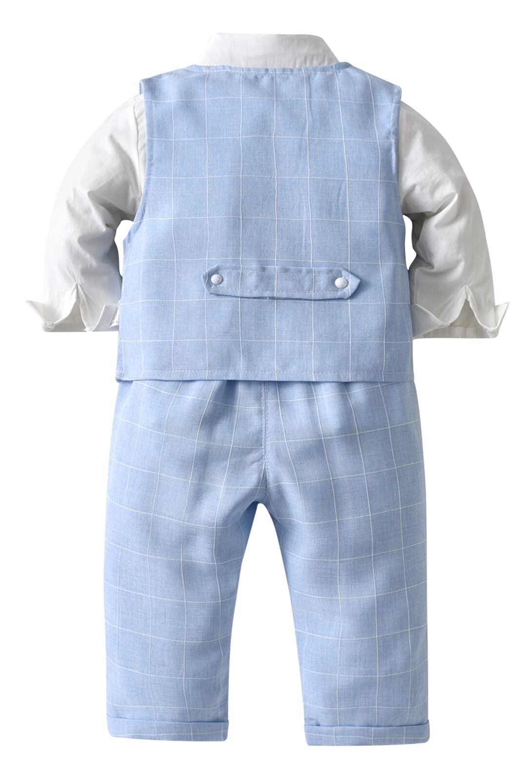 AIEOE 3 Pezzi Completo Neonato Camicia + Papillon + Gilet + Pantaloni Maniche Lunghe con Bottone Adatto da 6 Mesi - 4 Anni