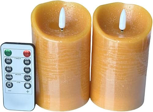 adoria Juego de 2 velas de pilar de cera real color naranja sin llama, batería con aroma a calabaza, diámetro de 3 x 5 pulgadas de alto, control