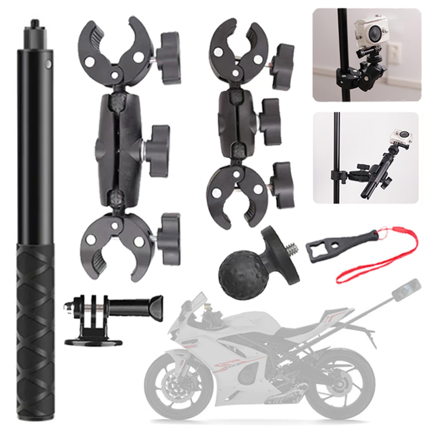 Accessori Per Insta 360 x4,Per Insta 360 x3 Kit Moto,Supporto Per Videocamera,Rotazione Di 360 Gradi,Doppio Morsetto,Alluminio,Doppia Stabilità,Per Insta360 x5,x4,x3,x2,Per One Rs,Per Ace,Ace Pro