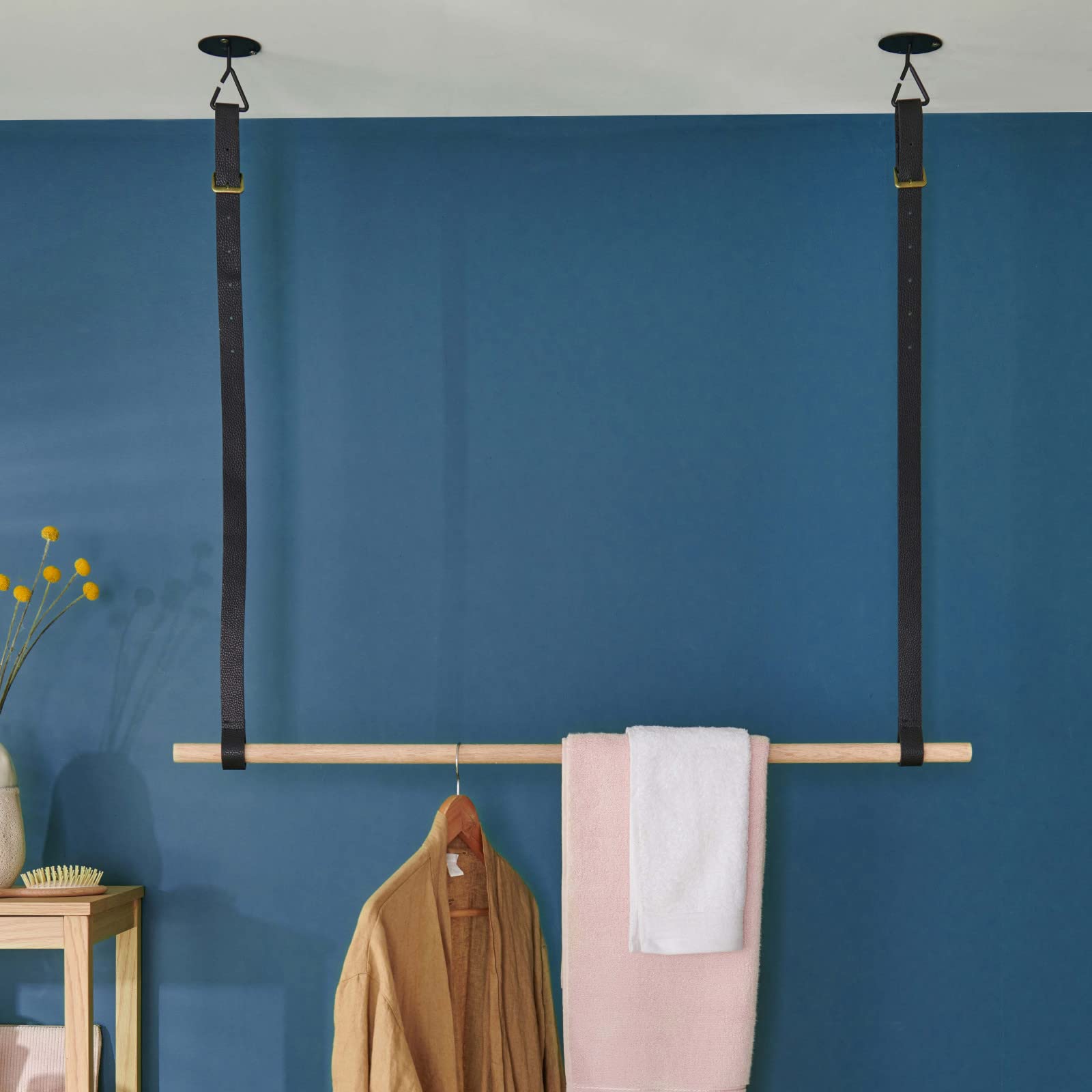 MOB-IN Penderie Suspendue Bois L100cm Noir avec lanières Cuir VIKY