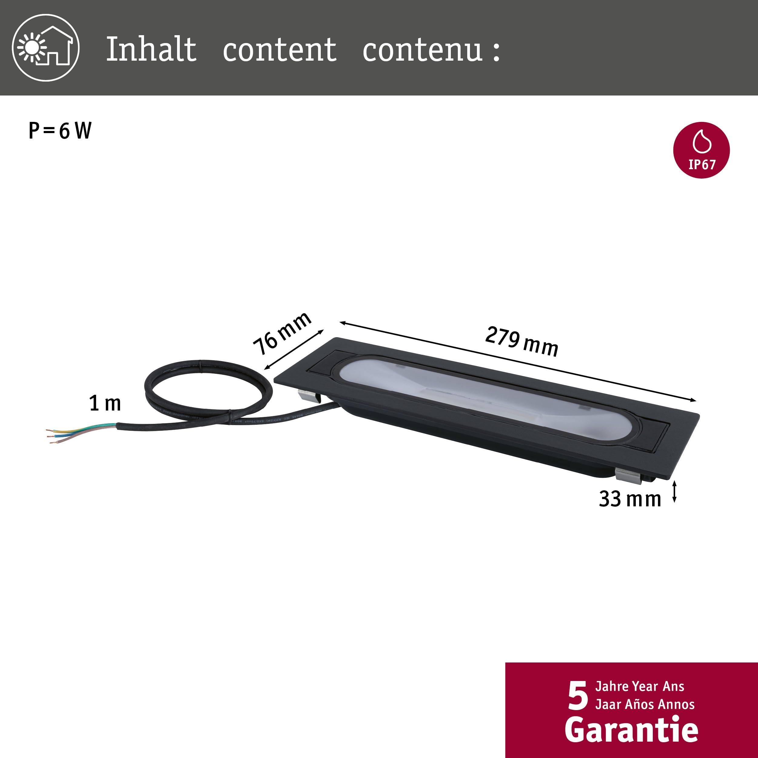 Paulmann 94671 luminaire d'extérieur LED Lèche-mur Flotas IP67 279x76 mm orientable à 70° incl. 1x6 watts gradable Outdoor Anthracite Métal 3000 K