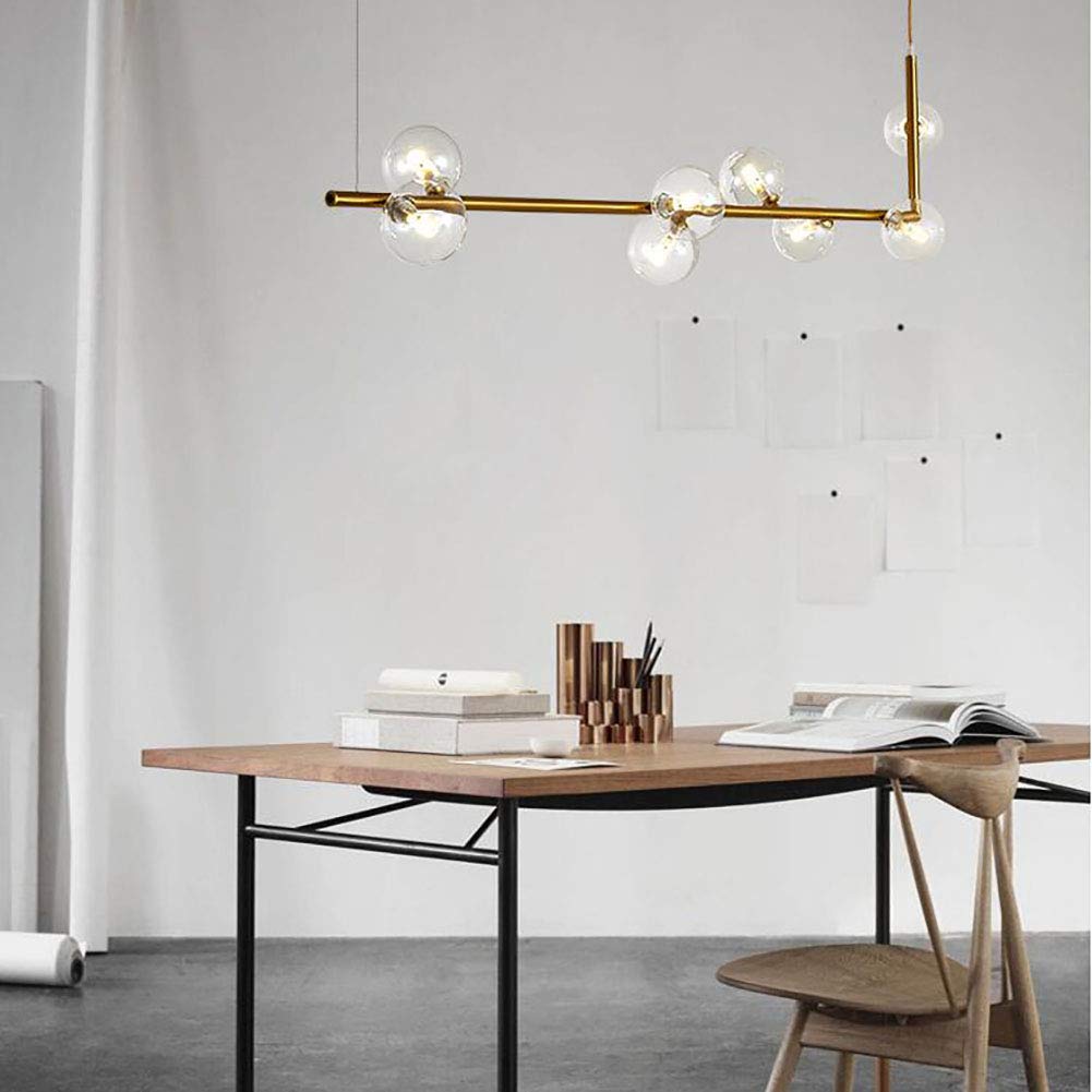 Żyrandol Podczas oświetlenia, regulowana geometryczna liniowa lampa sufitowa LED, współczesna minimalistyczna wyspa kuchenna G9 podczas oświetlenia - galwanizacja złota 120 x 28 cm rubin