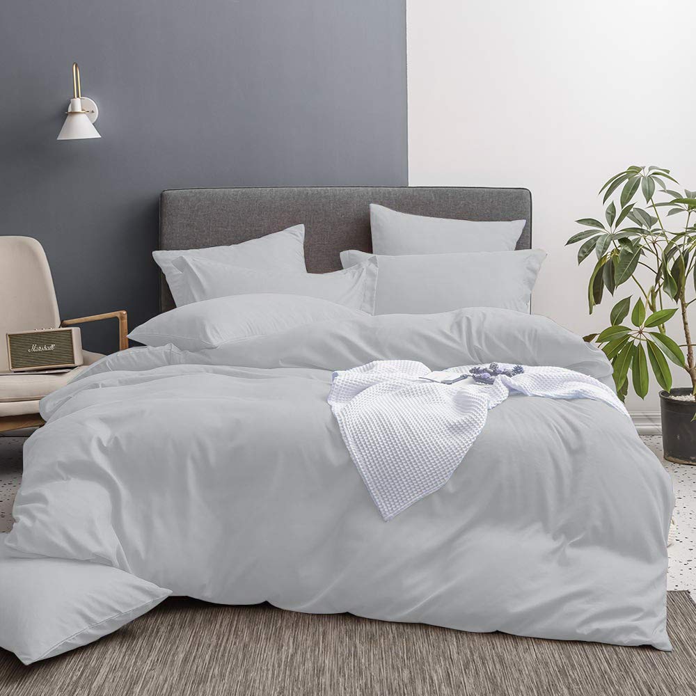 SLEEP-NEST 600 TC Super King Plus 120x120 Size Luxurious 3 Piece Duvet Cover with Hidden Zipper Closer & Corner Ties - Natural Cotton Soft & Cozy, Silver Grey Solid