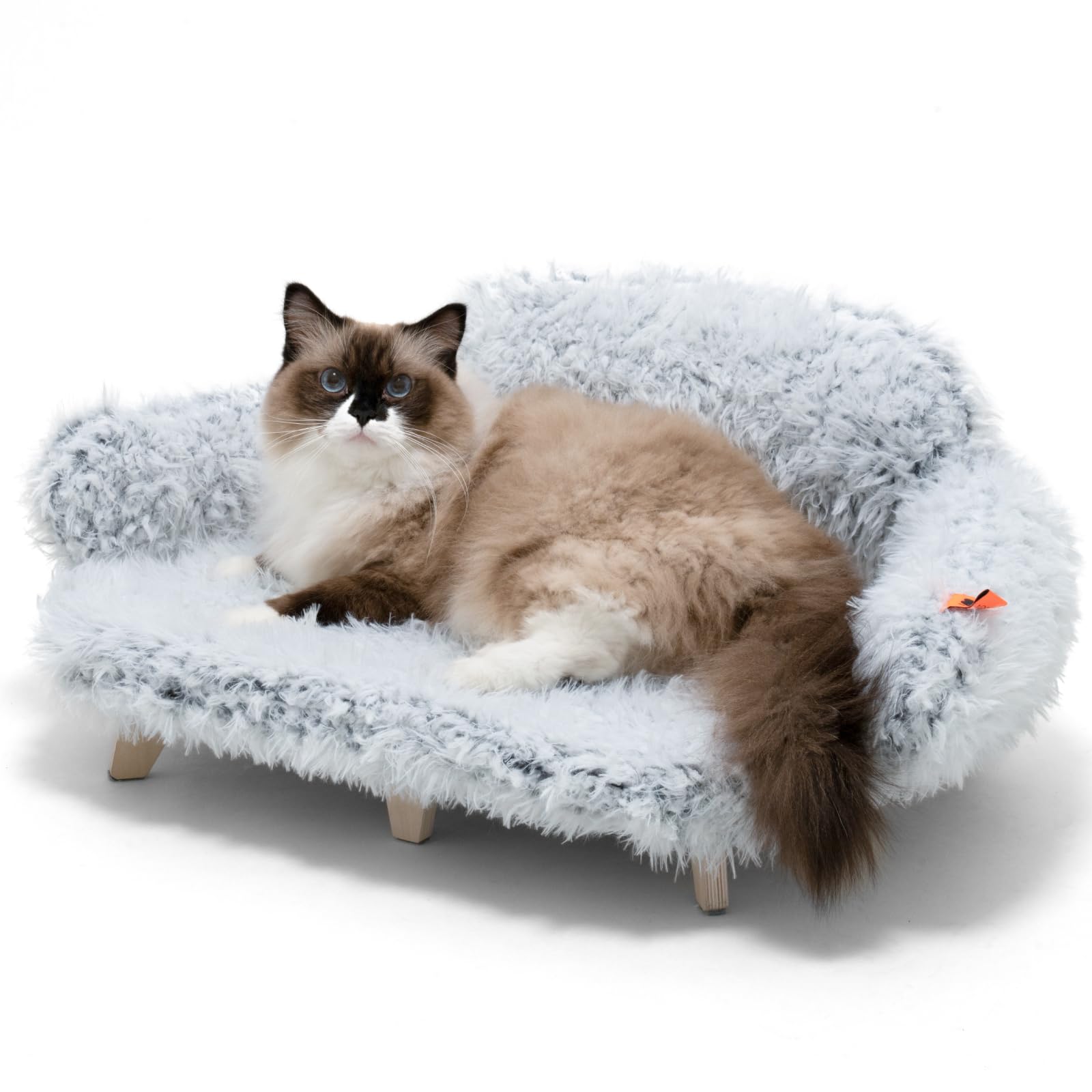 MEWOOFUN Cat Bed with Removable Washable Cover, Elevated Cat Couch for Cats & Small Medium Dogs, Wooden Pet Sofa Modern Pet Furniture (Grey, Medium)