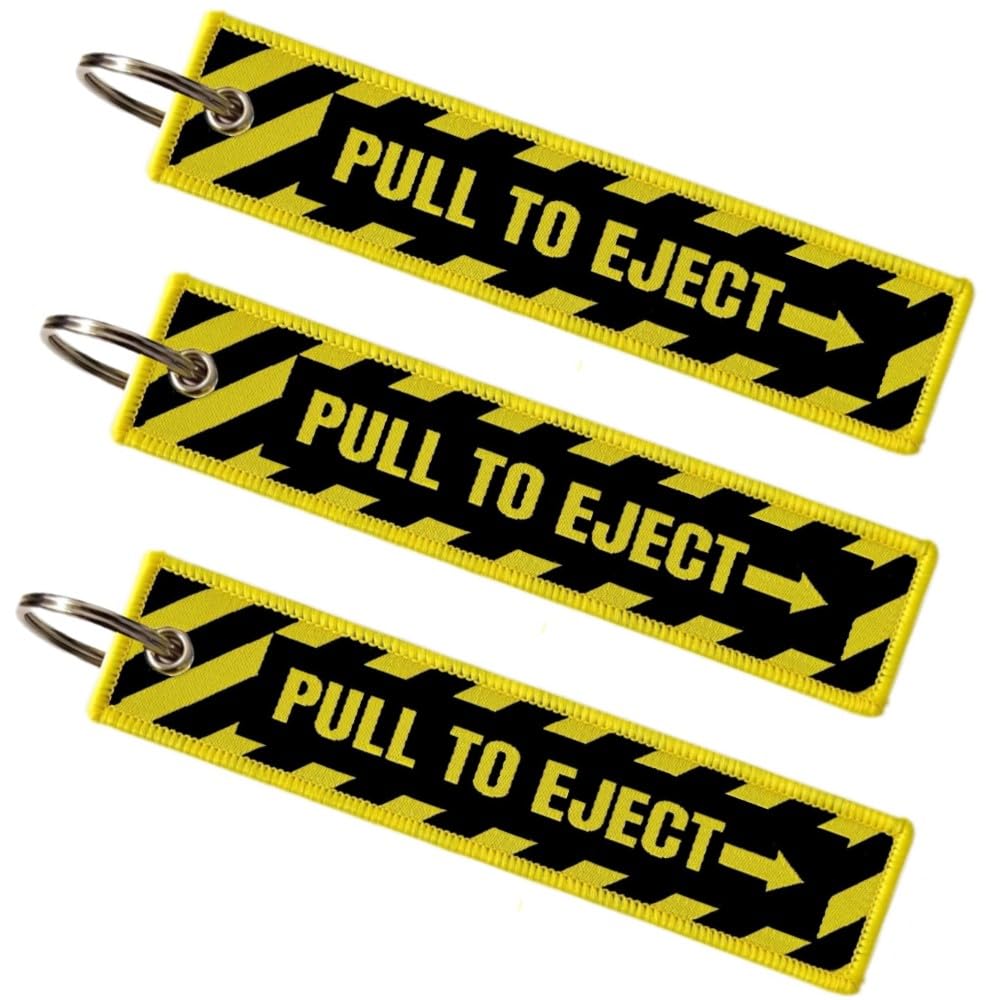 3 Pack Pull To Eject, Key Chain Tag with Key Ring - Keys, Cars, Motorcycles, Backpacks, Luggage and Gifts - EDC