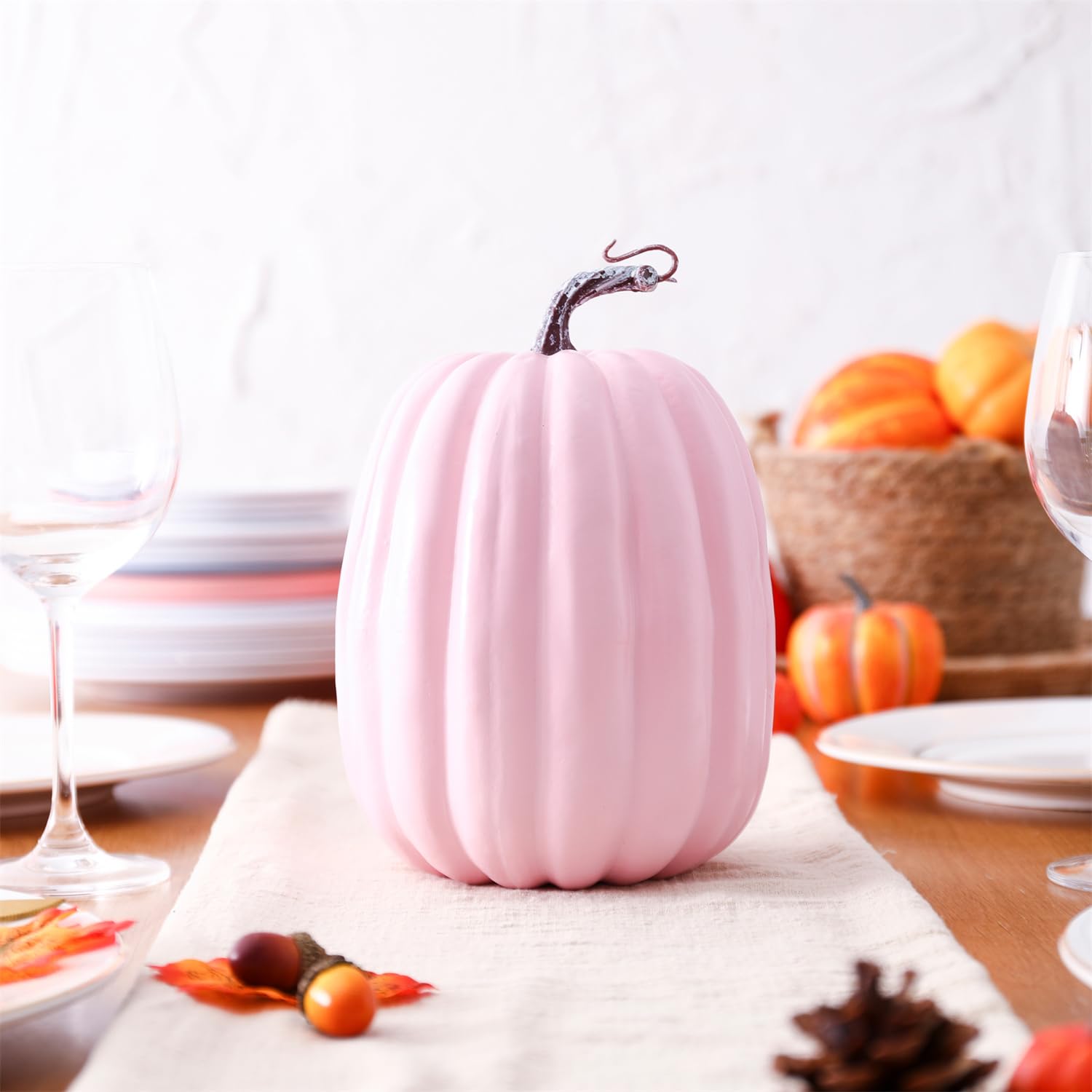 woshilaocai 8 Inch Artificial Foam Pumpkin Fall Decoration Faux Pumpkins for Harvest Autumn Season Festive Tabletop (Dusty Pink)