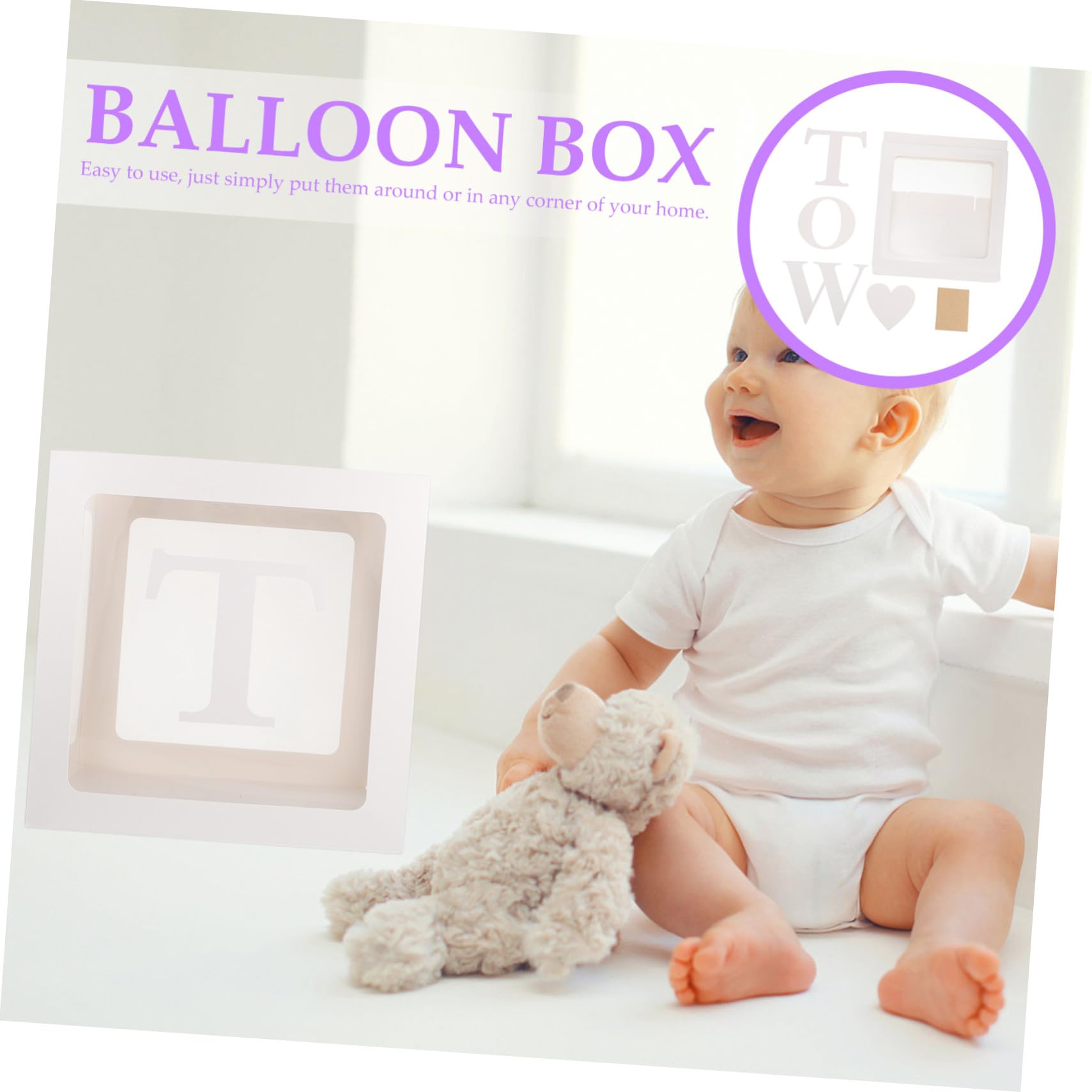 NOLITOY Geburtstags Ballonbox Satz Transparent Weiß mit Buchstaben Deko für Babyparty Partydeko