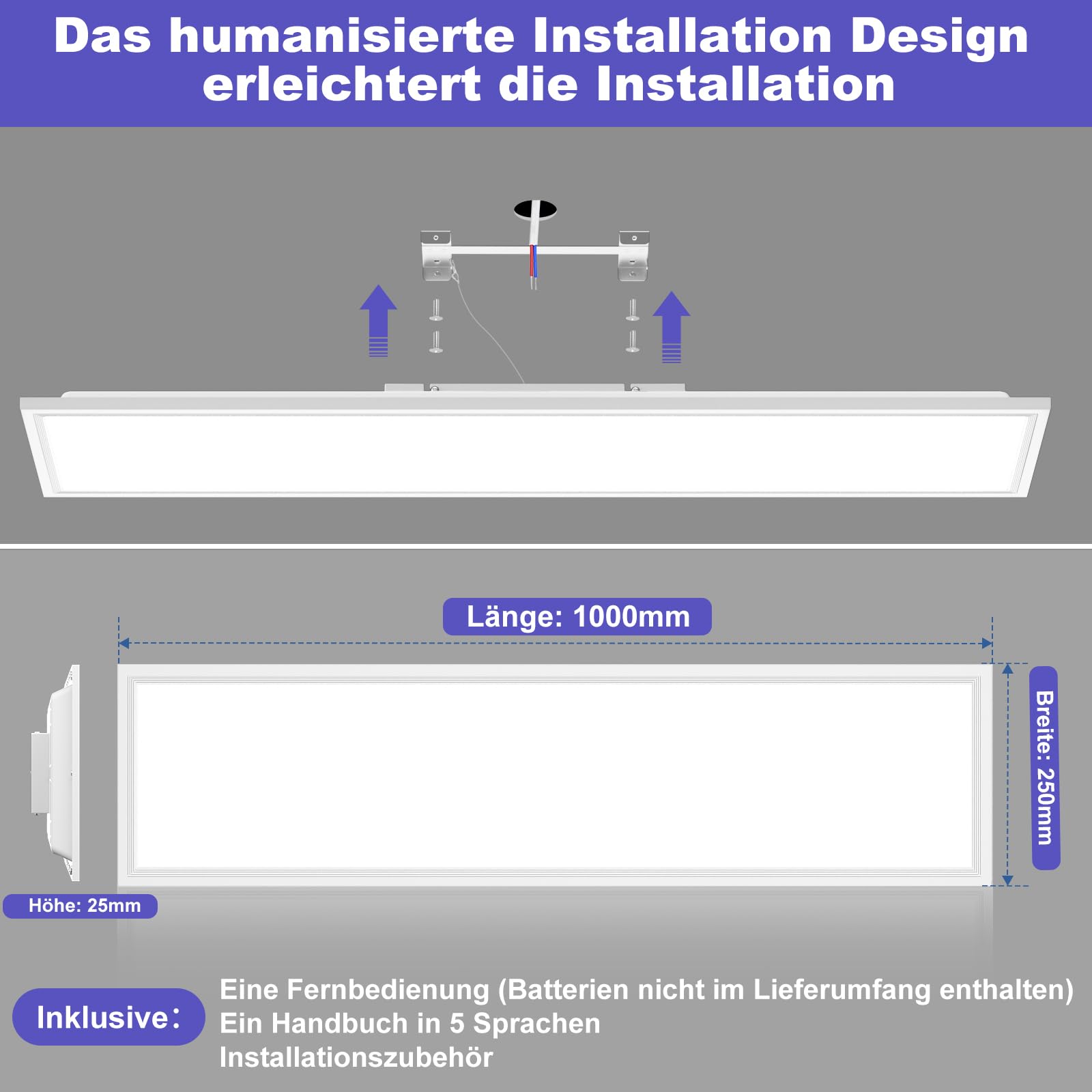 Deckenlampe Led Deckenleuchte Dimmbar Flach - 100x25CM RGB Backlight LED Panel Lampe Decke mit Fernbedienung Timer 3000K-6500K 30W 2543LM für Wohnzimmer Badezimmer küche Schlafzimmer Tageslichtlampe