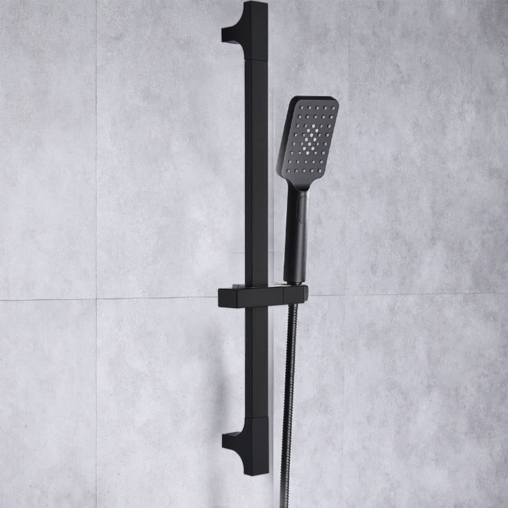 Black Shower Riser Rail, Stainless Steel Bathroom Slider Rail Height Adjustable Shower Rod Shower Riser Stand Brackets Shower Bar Shower Head Holder for Bath & Shower System, Total 660 milliliters