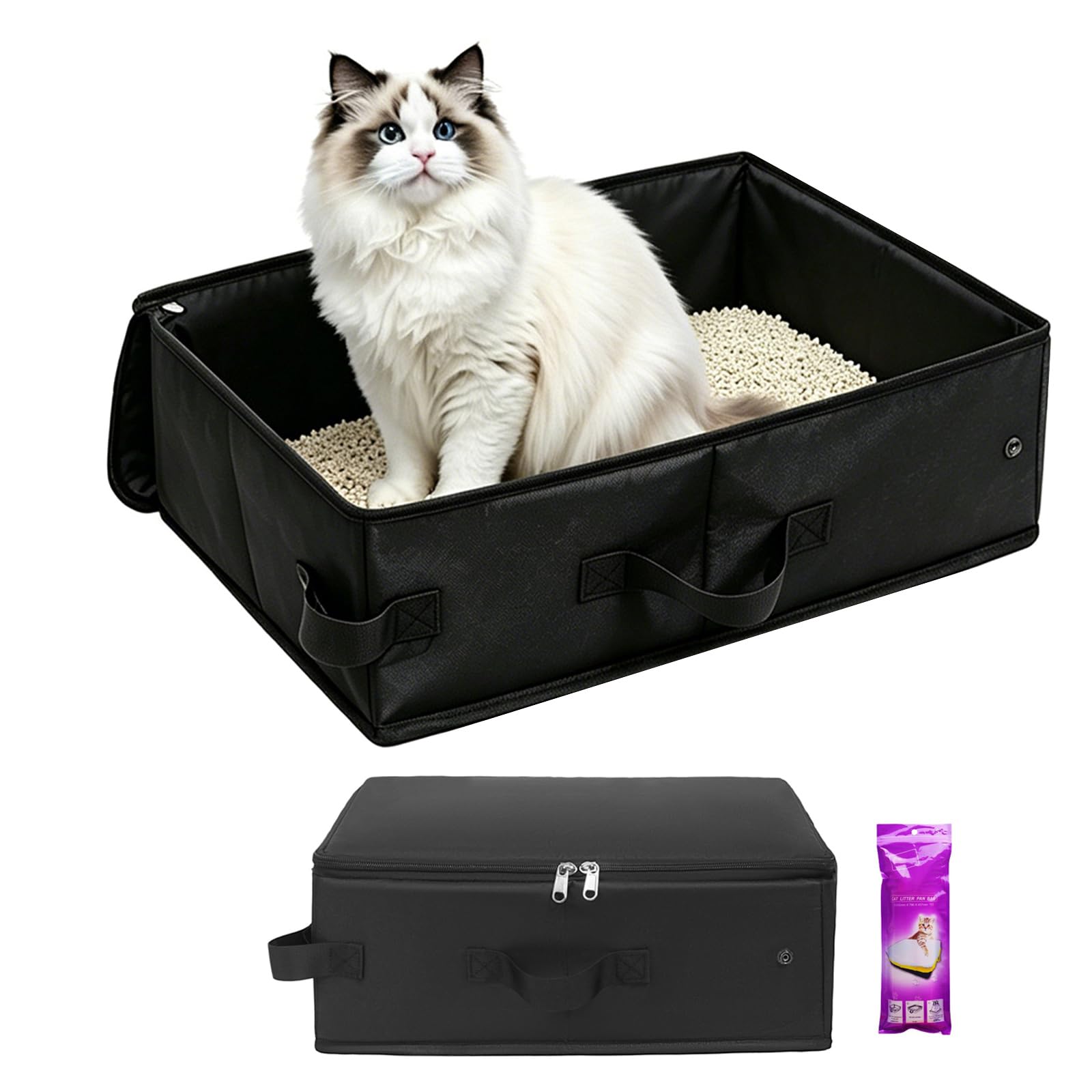 Bandeja portátil de viaje para gatos con tela Oxford impermeable premium y tapa hermética