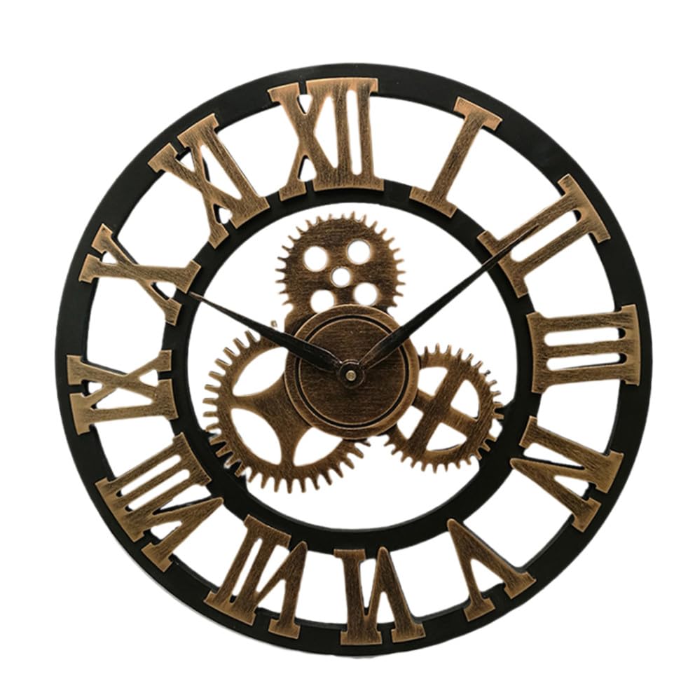 Horloge murale industrielle engrenage 40 cm dorée rétro Amosfun - 5